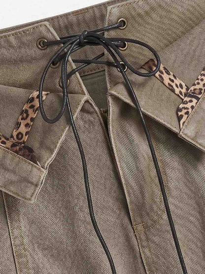 Turned-Waist Utility Wide-Leg Jeans