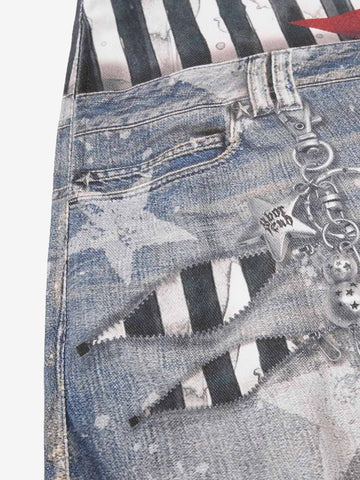 3D Double Waist Curved Jeans