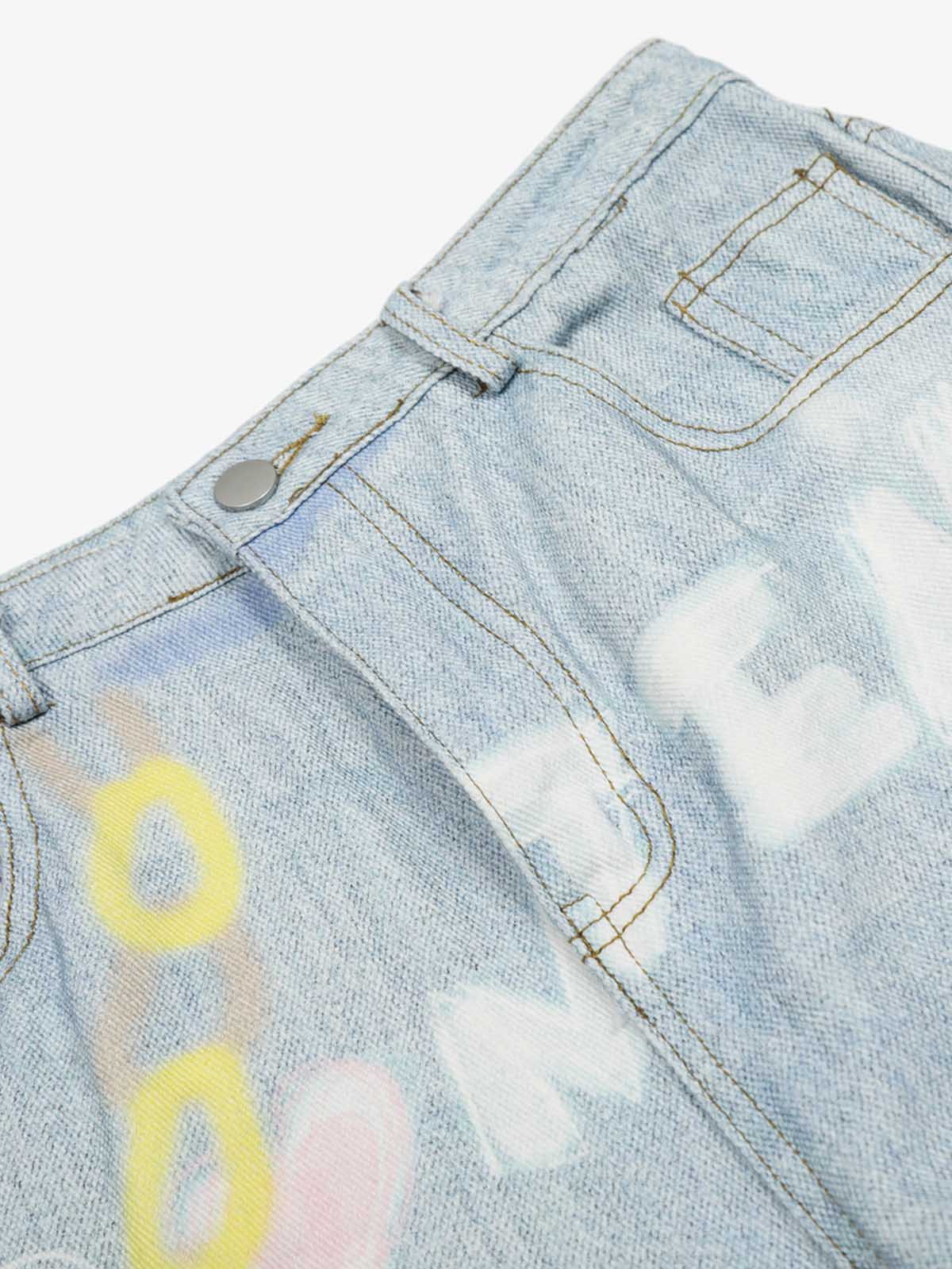 Retro Spray Graffiti Fun Straight Jeans - 2448 