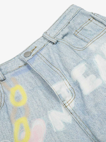 Retro Spray Graffiti Fun Straight Jeans - 2448 