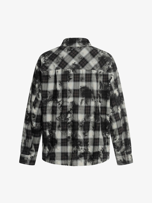 Vintage Wash Plaid Spray Dye Raw Hem Shirt 