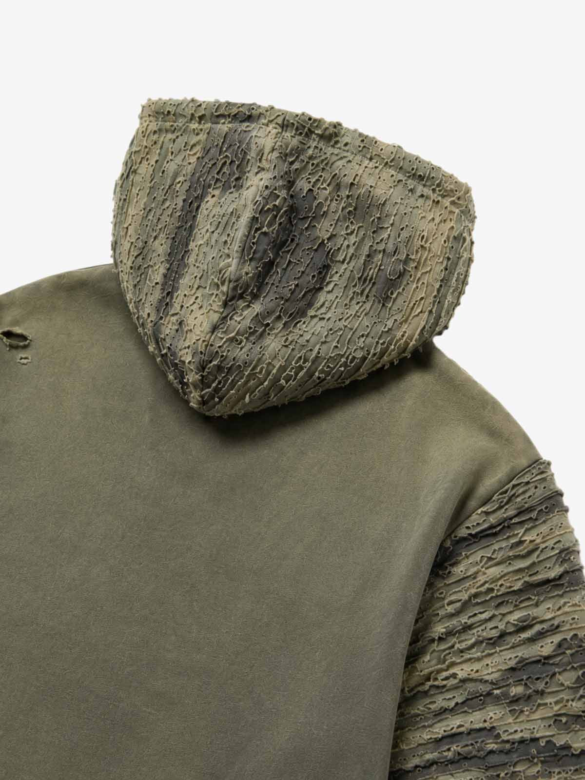 Camo Boro Paneled Distressed Zip Hoodie