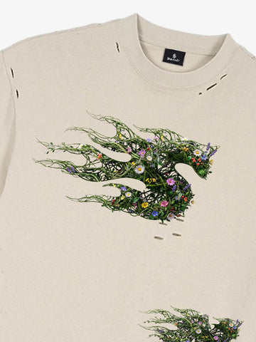 Distressed Abstract Floral Graphic Street T-Shirt 