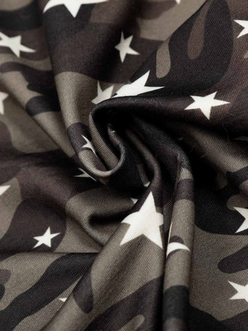 Camo Star Print Faux Fur Cropped Zip-Up Hoodie