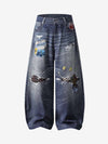 Washed Graffiti Patchwork Print Jeans 