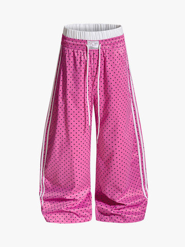 Retro Polka Dot Side Stripe Drawstring Baggy Pants