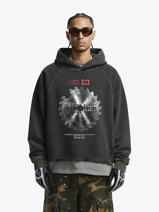 Industrial Saw Blade Graphic Cropped Hoodie 