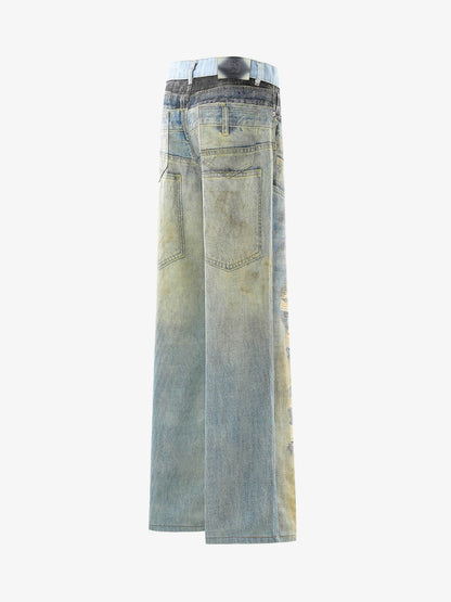 3D Illusion Layered Baggy Jeans
