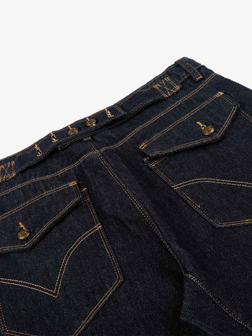 Raw Denim Straight-Leg Jeans – High-Rise Selvedge Cotton with Copper Rivets