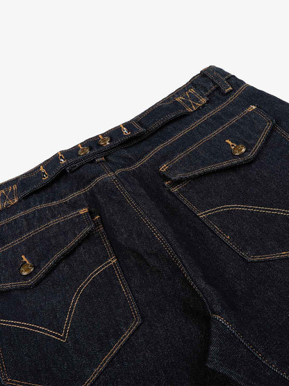 Raw Denim Straight-Leg Jeans – High-Rise Selvedge Cotton with Copper Rivets