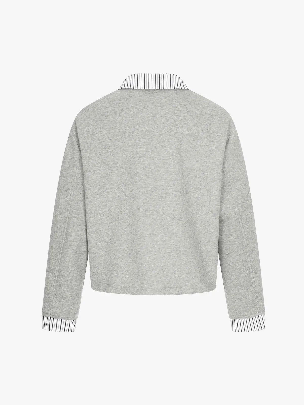 Button Detail Striped Panel Faux Layered Jacket 