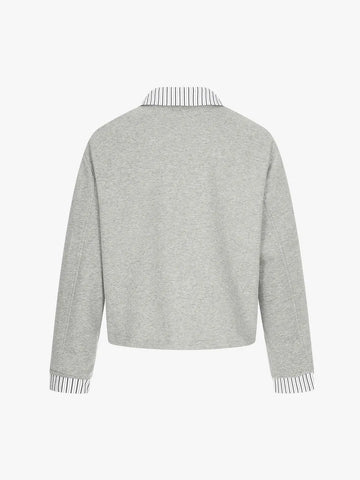 Button Detail Striped Panel Faux Layered Jacket 