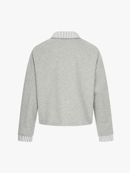Button Detail Striped Panel Faux Layered Jacket 