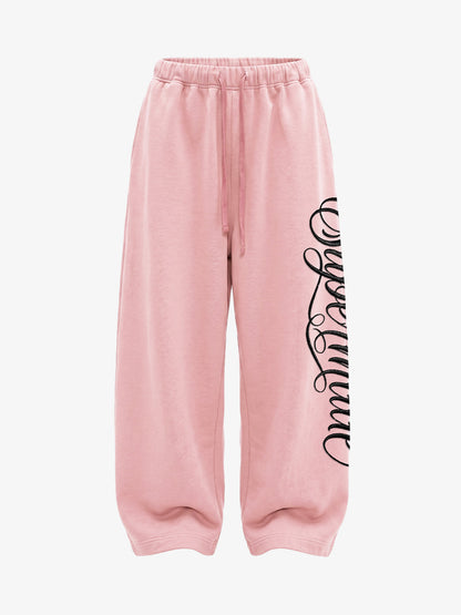 Fleece Jogger Pants with Embroidered Script Detail