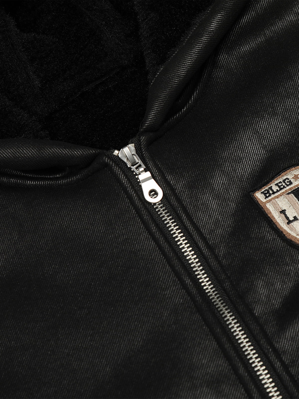 Vintage Leather Badge Fleece-lined Hooded Zip Bomber Jacket - 2547 