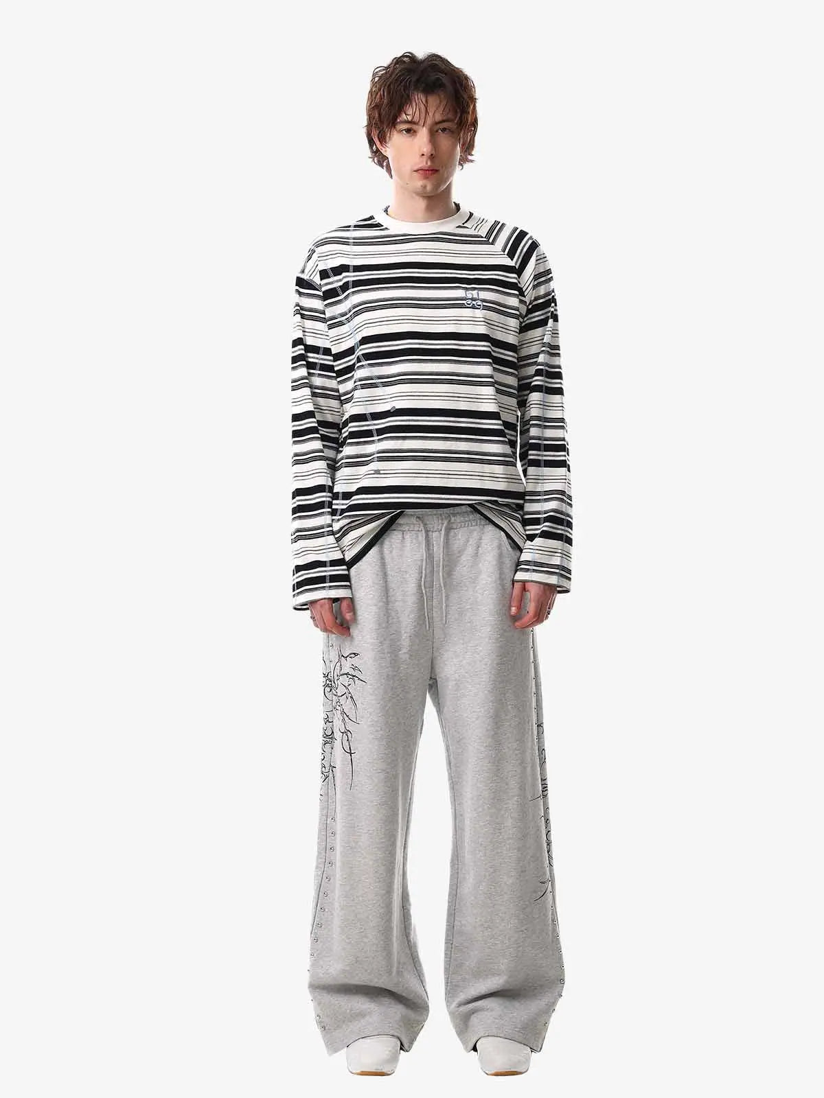 Color Block Striped Embroidered Long Sleeve T-Shirt 