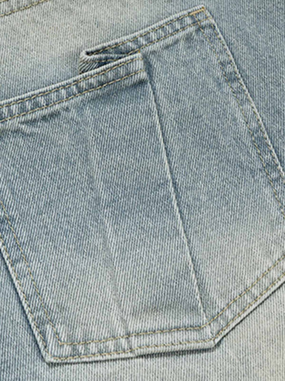 Light Wash Denim Wide Leg Cropped Pants High Waist Fashion Streetwear Style 