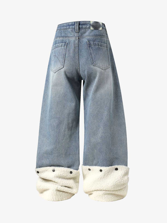 Sherpa Paneled Stacked Baggy Jeans 