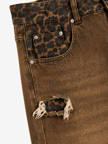 Leopard Panel Wide-Leg Jeans