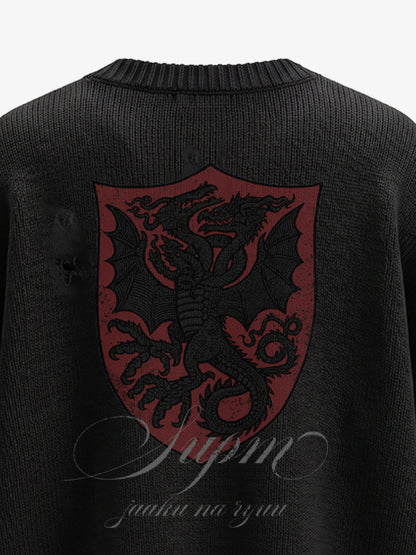 Evil Dragon Print Knit Cardigan