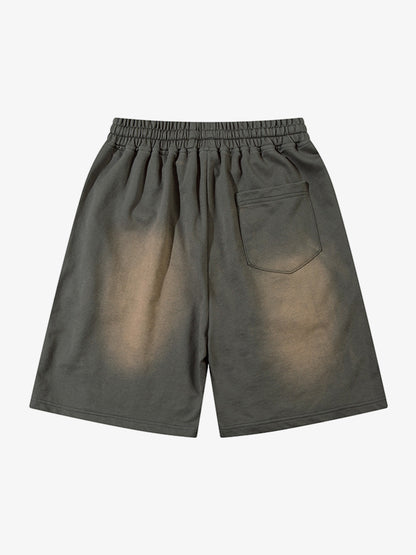 Industrial Grunge Style Acid Wash Studded Shorts