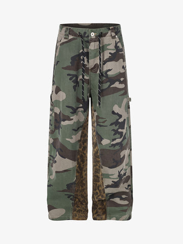 Camo Leopard Patchwork Cargo Pants