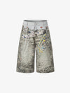 Charm Detail Leopard Denim Shorts
