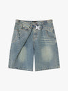 Tactical Buckle Washed Denim Shorts