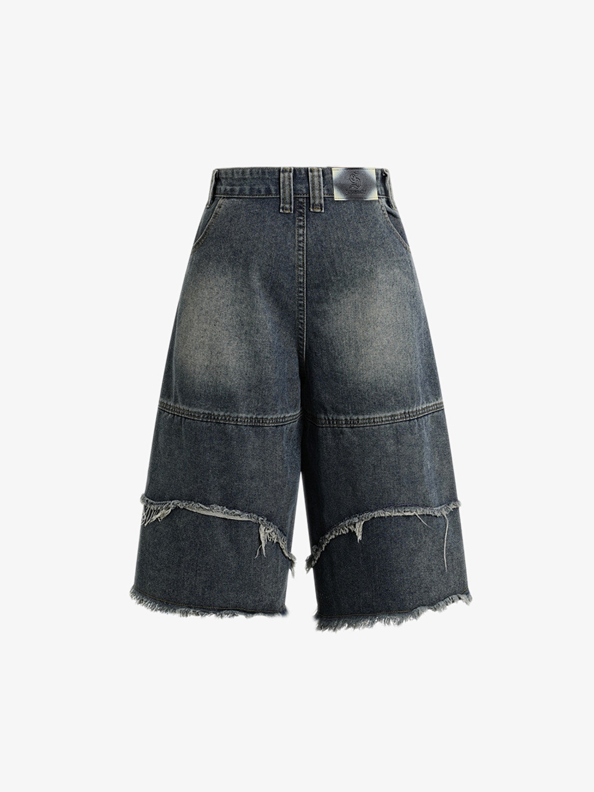 Frayed Layered Paneled Denim Jorts