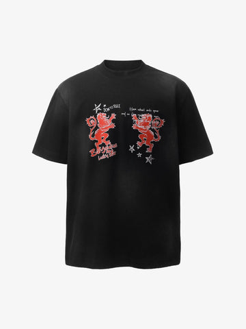Heraldic Lion Acid-Wash Jersey T-Shirt 