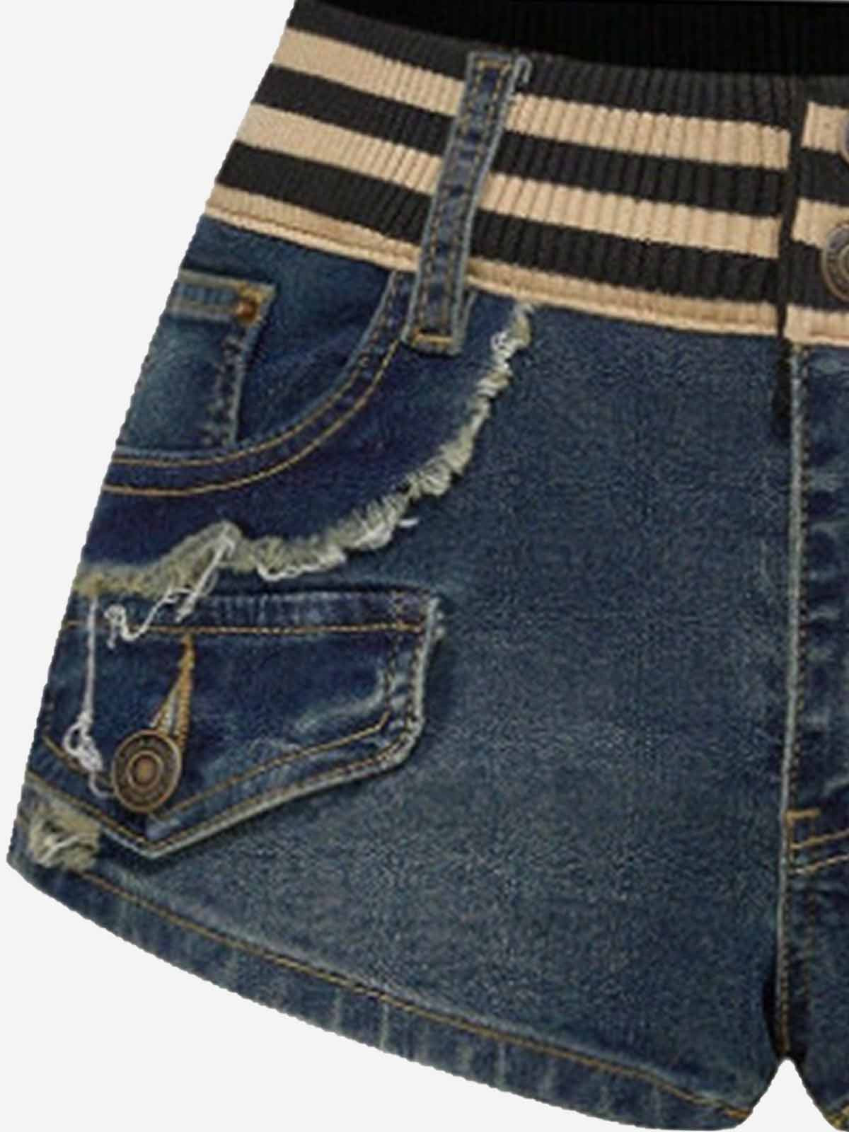 Knit Waistband Ripped Denim Shorts
