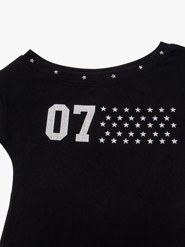 Off-Shoulder Star Stud Short Sleeve Tee