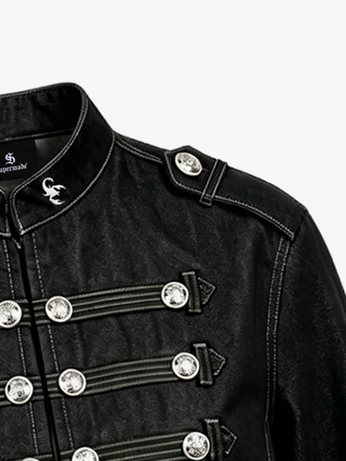 Vintage Silver Button Military Denim Jacket