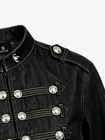 Vintage Silver Button Military Denim Jacket