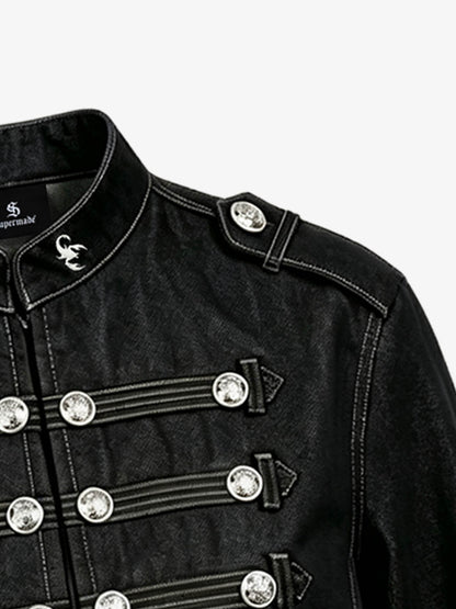 Vintage Silver Button Military Denim Jacket