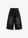 Frayed Layered Paneled Denim Jorts