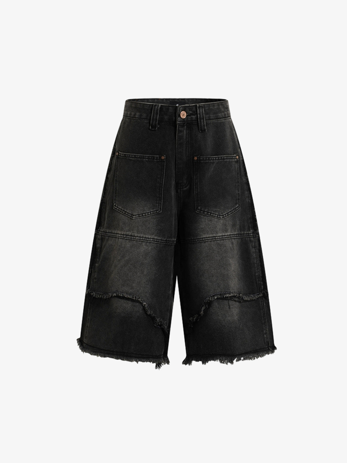 Frayed Layered Paneled Denim Jorts