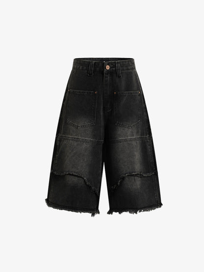 Frayed Layered Paneled Denim Jorts