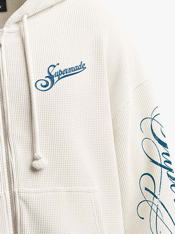 Waffle Knit Hooded Sweatshirt