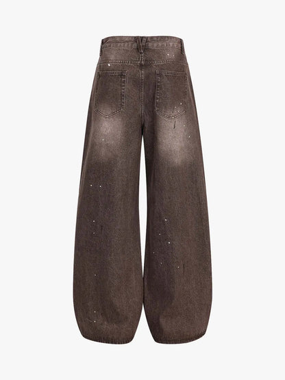 Retro Patchwork Washed Wide Leg Denim Jeans 