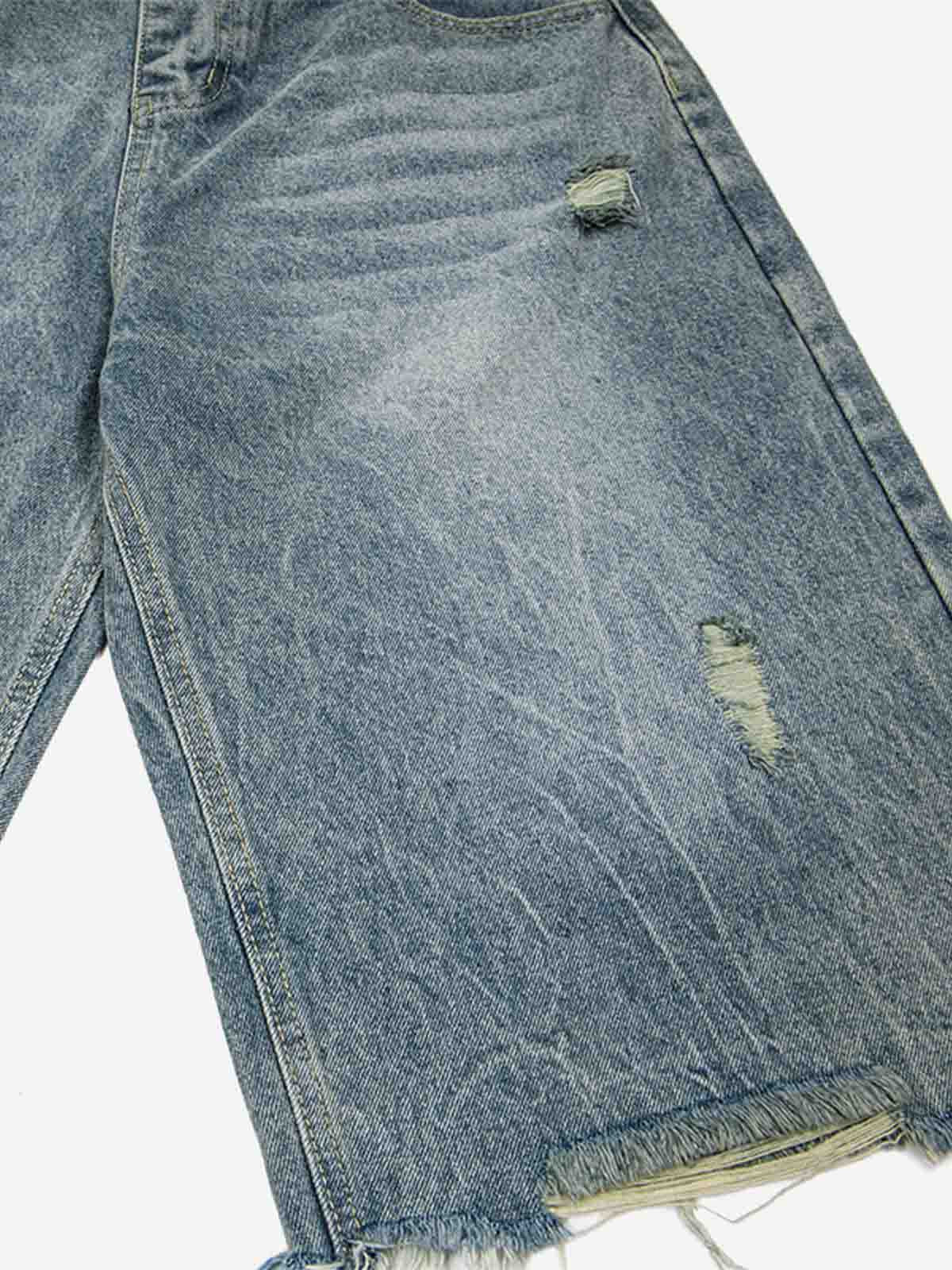 Vintage Leopard Panel Distressed Denim Shorts