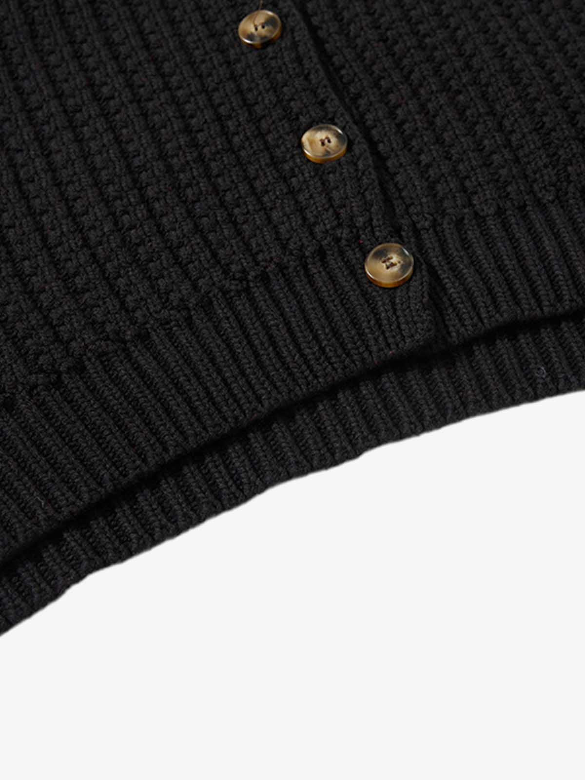 Retro Cable Knit Button-Up Collared Cardigan Sweater 
