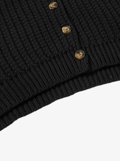 Retro Cable Knit Button-Up Collared Cardigan Sweater 
