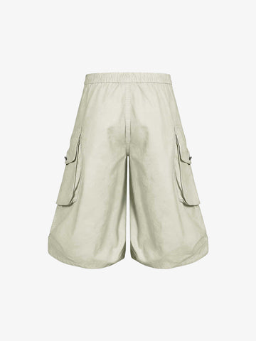 Military Cargo Wide-Leg Shorts – Multi-Button Utility Design