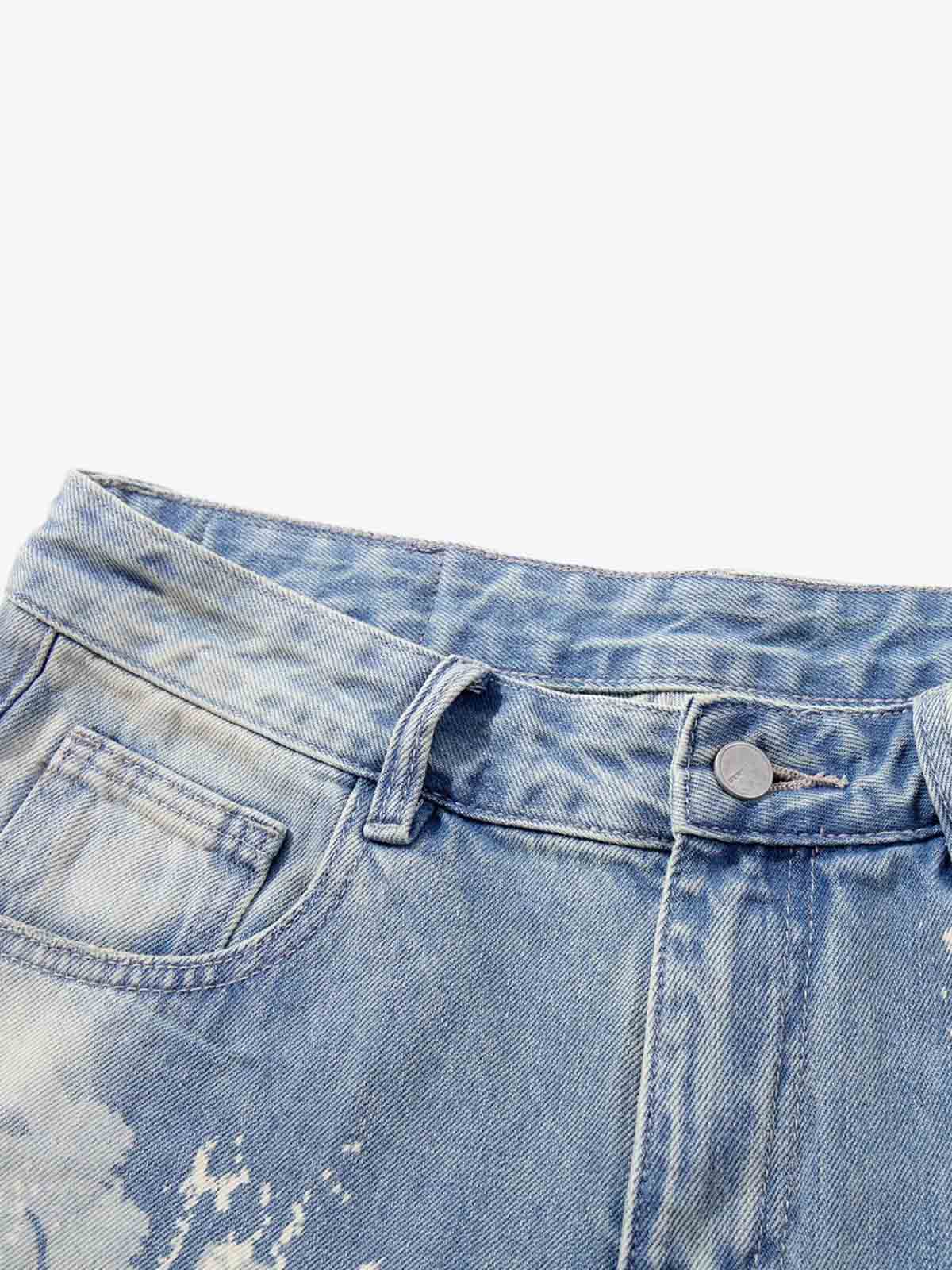Tie-Dye Distressed Wide Leg Jeans 