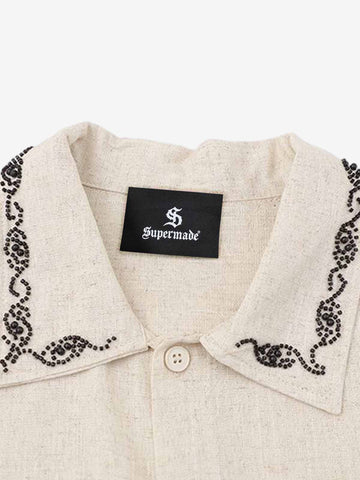 Retro Beaded Detail Short Sleeve Shirt