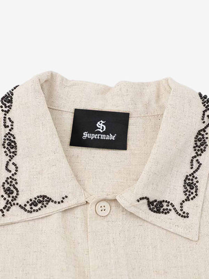 Retro Beaded Detail Short Sleeve Shirt