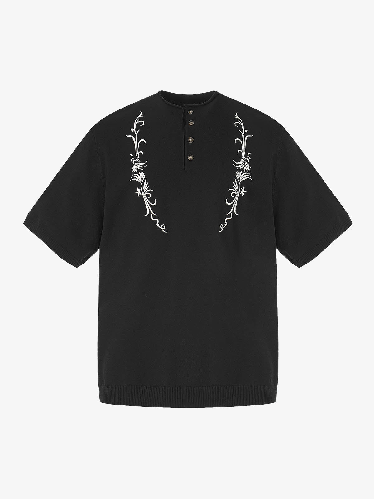 Graphic Floral Knit Henley T-Shirt 