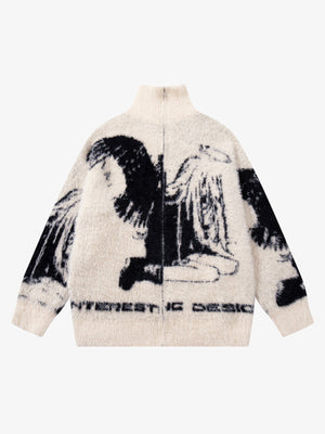 Street Subculture Angel Jacquard Cardigan Sweater 