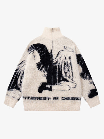 Street Subculture Angel Jacquard Cardigan Sweater 